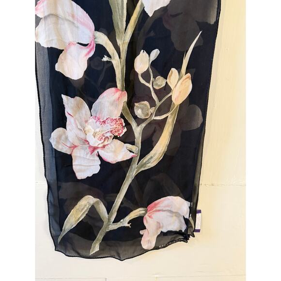 Ralph Lauren Purple Label Rectangular Silk Chiffon Scarf Classic Lilly Print - Picture 11 of 11